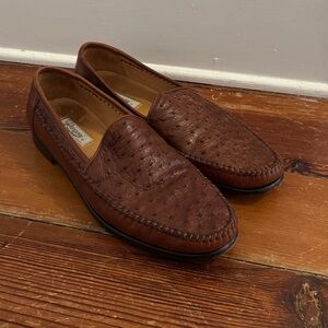 Rangoni of Florence Brown Genuine Ostrich Leather Loafers Slip On Shoes 11 Italy